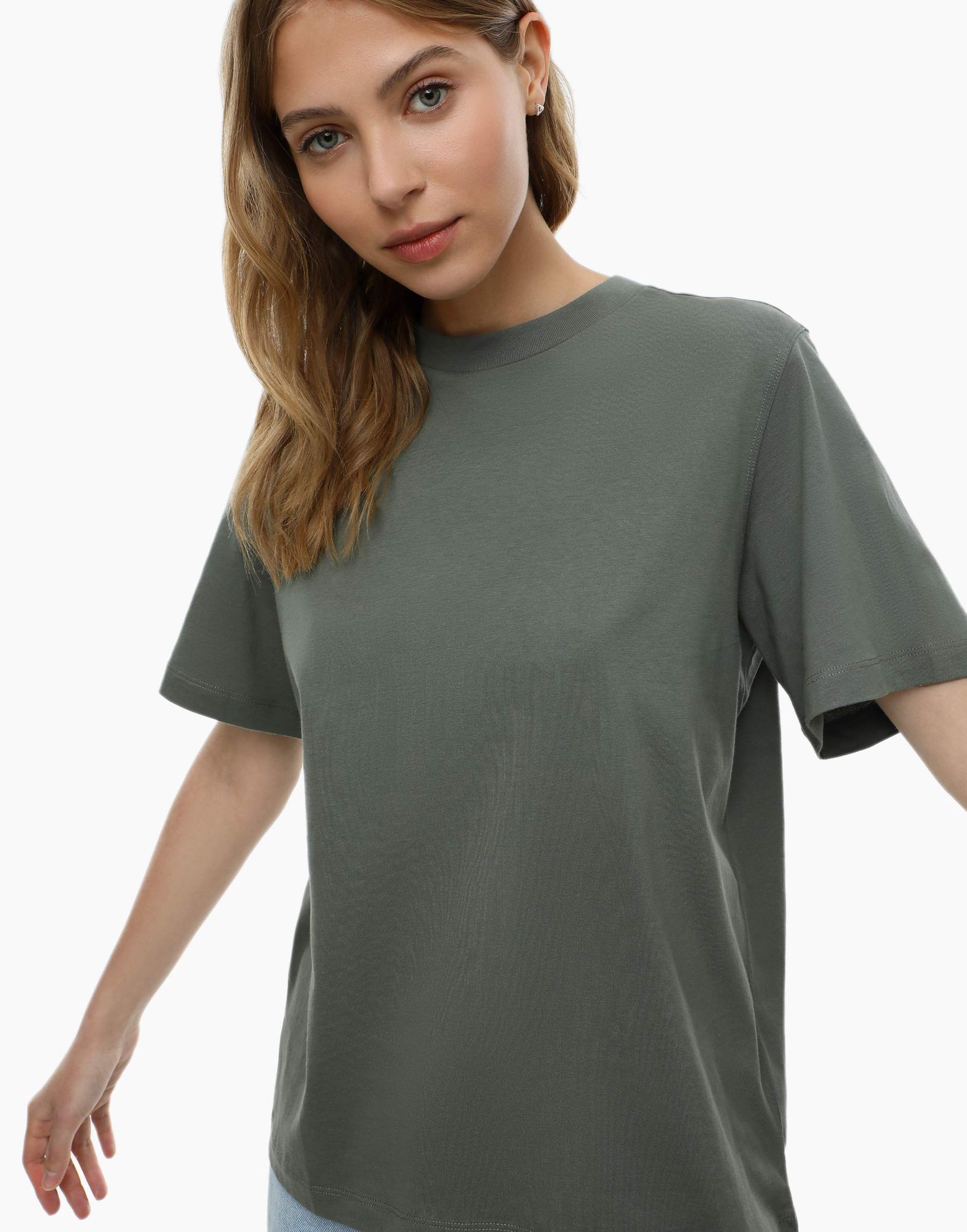 Базовая хаки футболка Loose straight из тонкого джерси GKT020389-2 ...