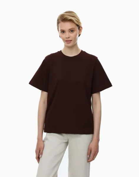 Базовая коричневая футболка Loose straight из тонкого джерси-0