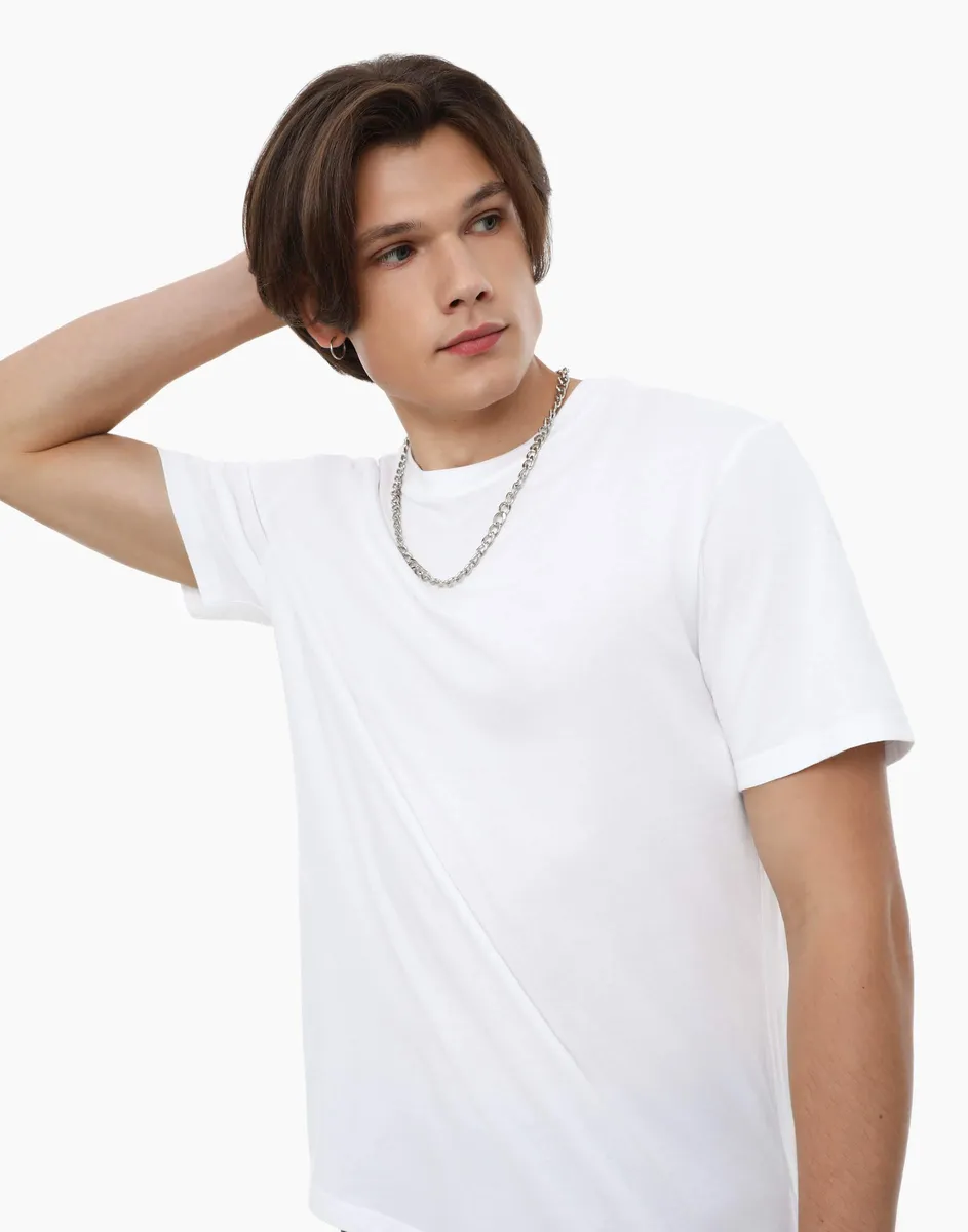 Белая базовая футболка Regular из тонкого джерси мужская-0