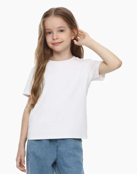 Белая базовая футболка oversize из джерси для девочки-0