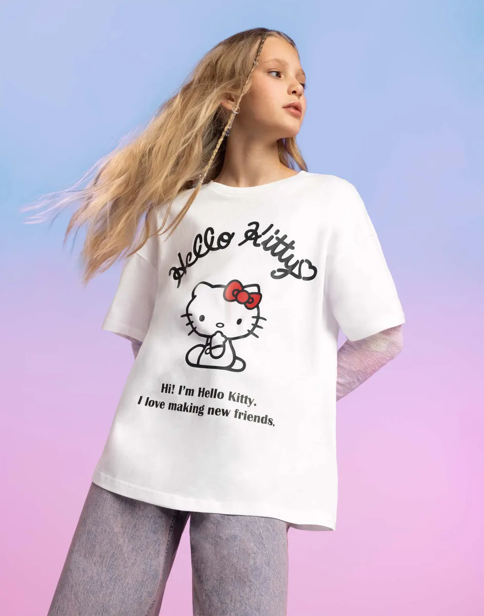 Белая футболка oversize с Hello Kitty GKT028194-1 купить по