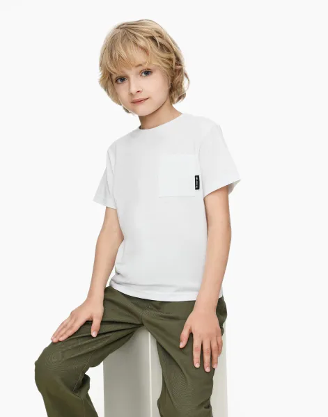 Белая футболка с карманом из джерси для мальчика-0
