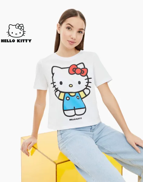 Белая футболка с принтом Hello Kitty для девочки-0
