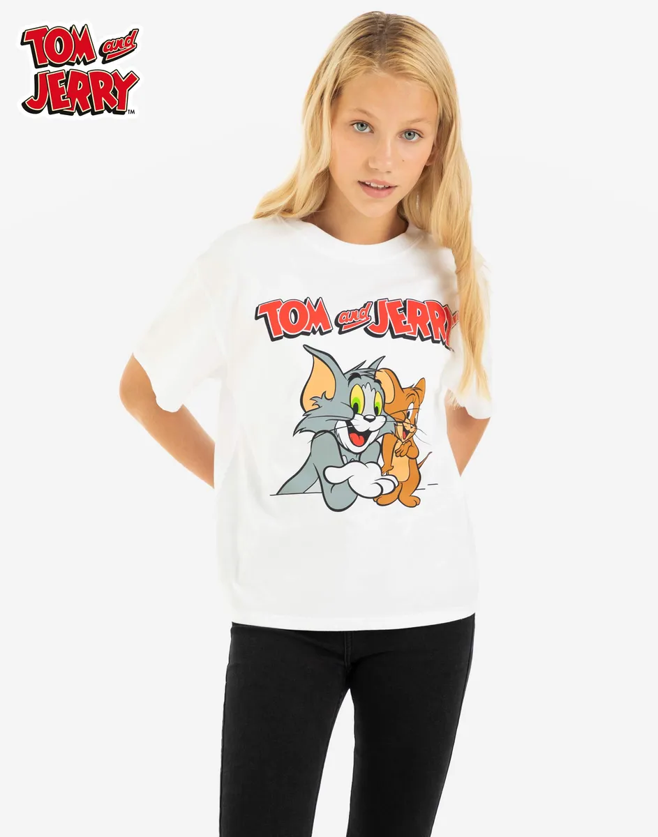 Белая футболка с принтом Tom and Jerry для девочки GKT015207-1 купить по  цене от 349 рублей с доставкой по России