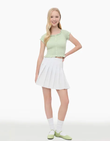 Белая расклешённая юбка-плиссе для девочки-0