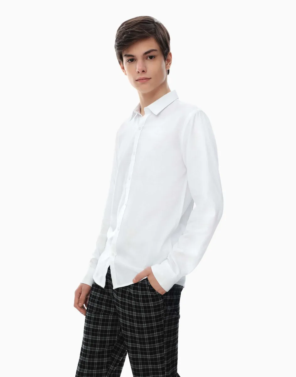 Белая рубашка Regular с длинным рукавом и вышивкой для мальчика-0