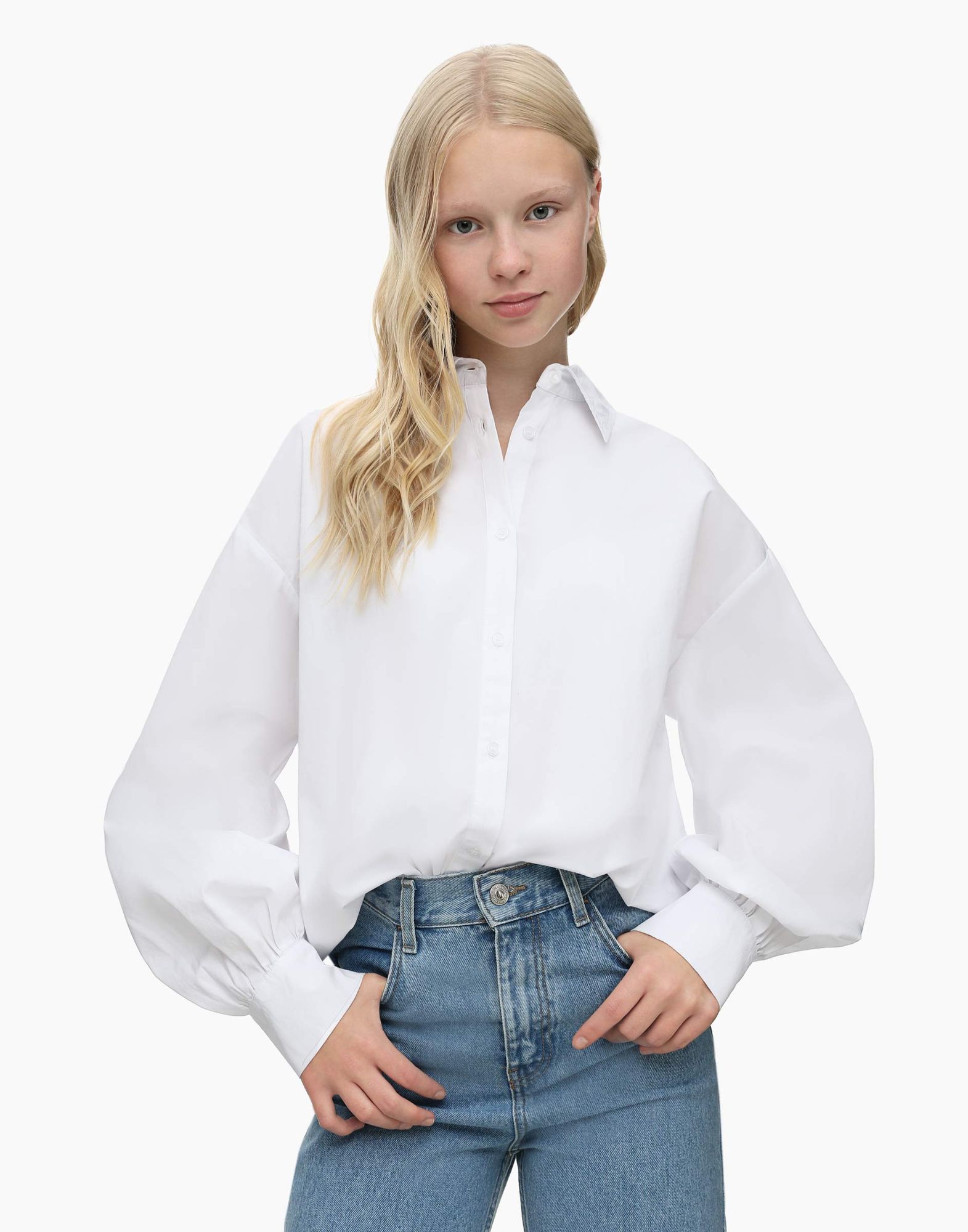 Белая рубашка oversize для девочки-0
