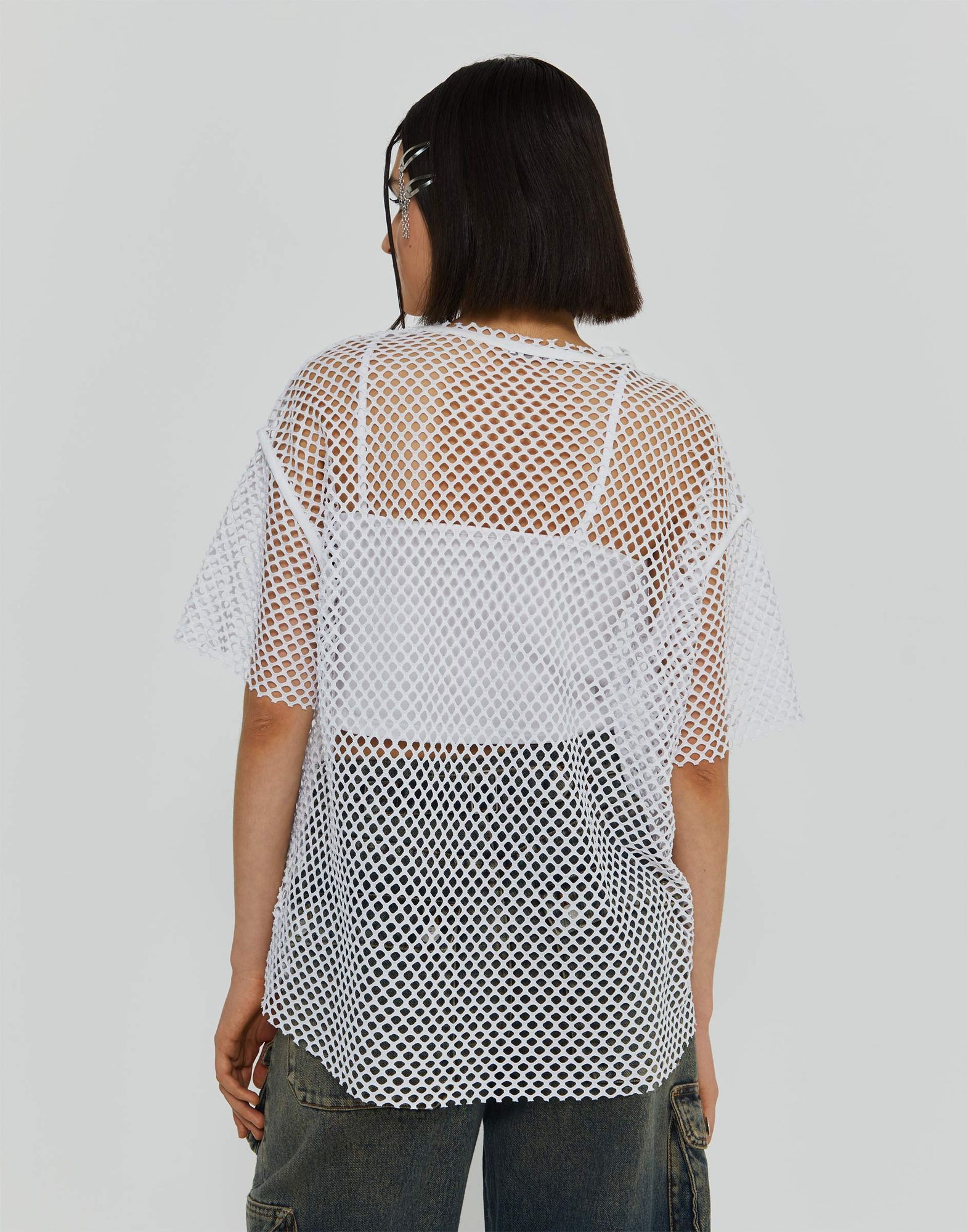 Белая сетчатая футболка oversize с граффити-принтом GKT022449-3 купить ...