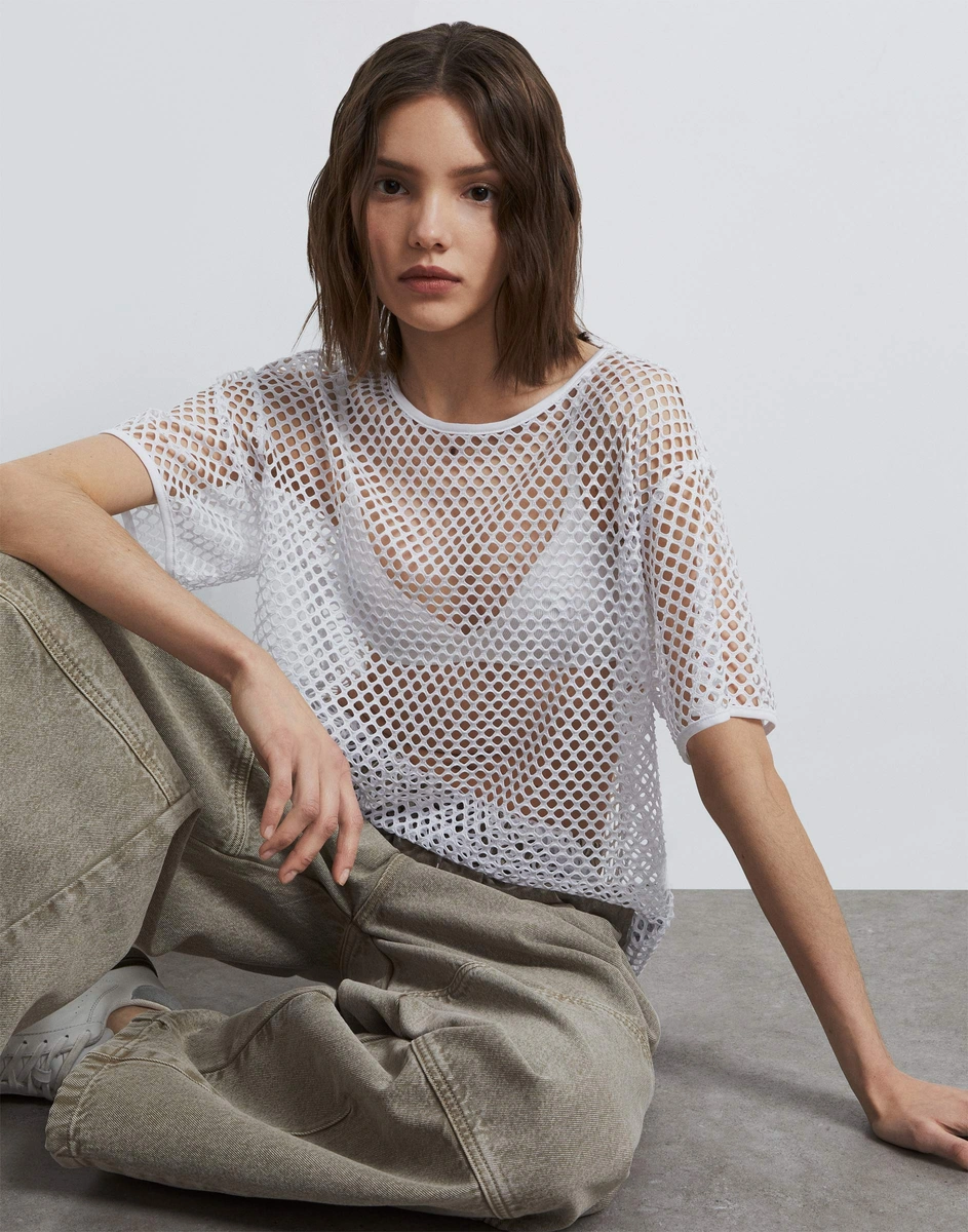 Белая сетчатая футболка oversize GKT023239-1 купить по цене от 199 ...