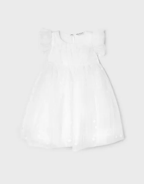 Белое платье с пышной юбкой и рукавами-крылышками для девочки-0
