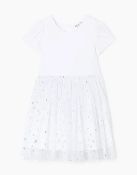 Белое расклёшенное платье из велюра для девочки-0