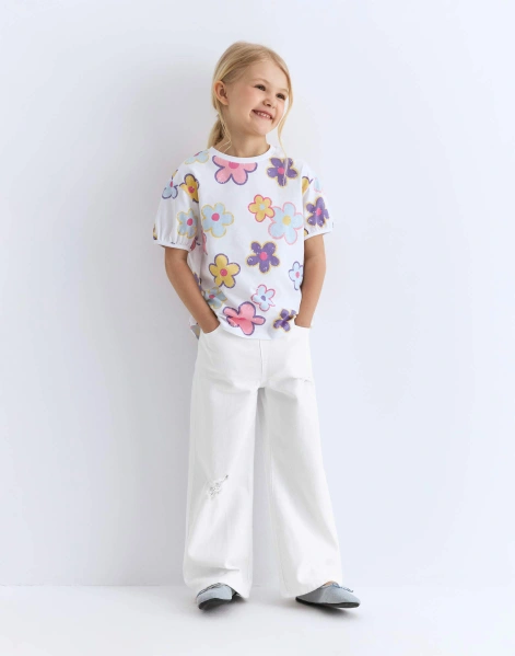 Белые джинсы Long leg с дырами для девочки-0