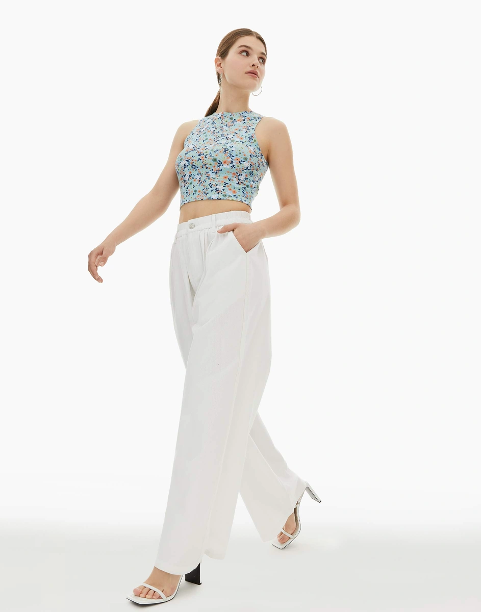 Белые широкие джинсы Wide leg pleated GJN027138-1 купить по цене от ...