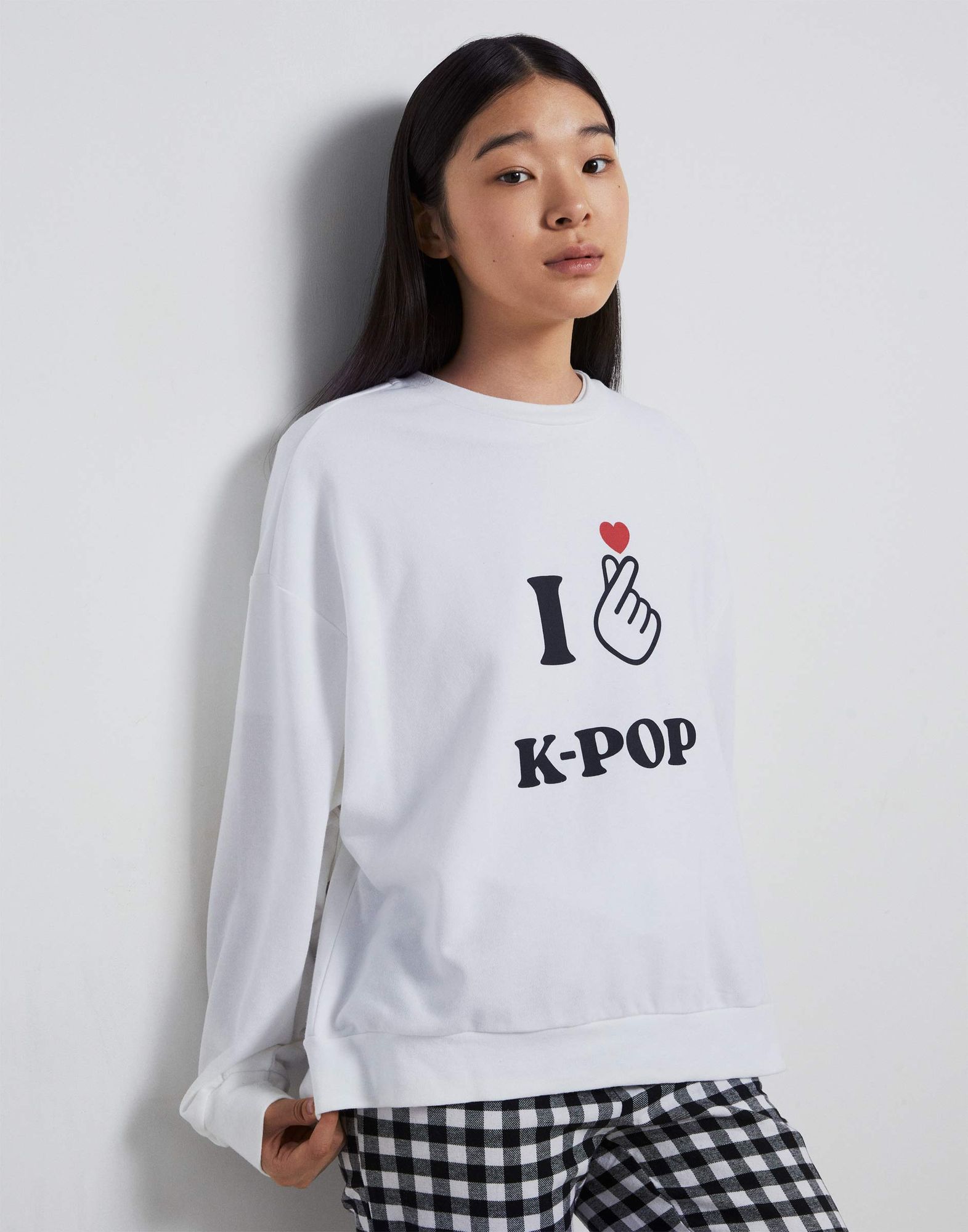 Белый домашний Oversize свитшот K-pop для девочки-0