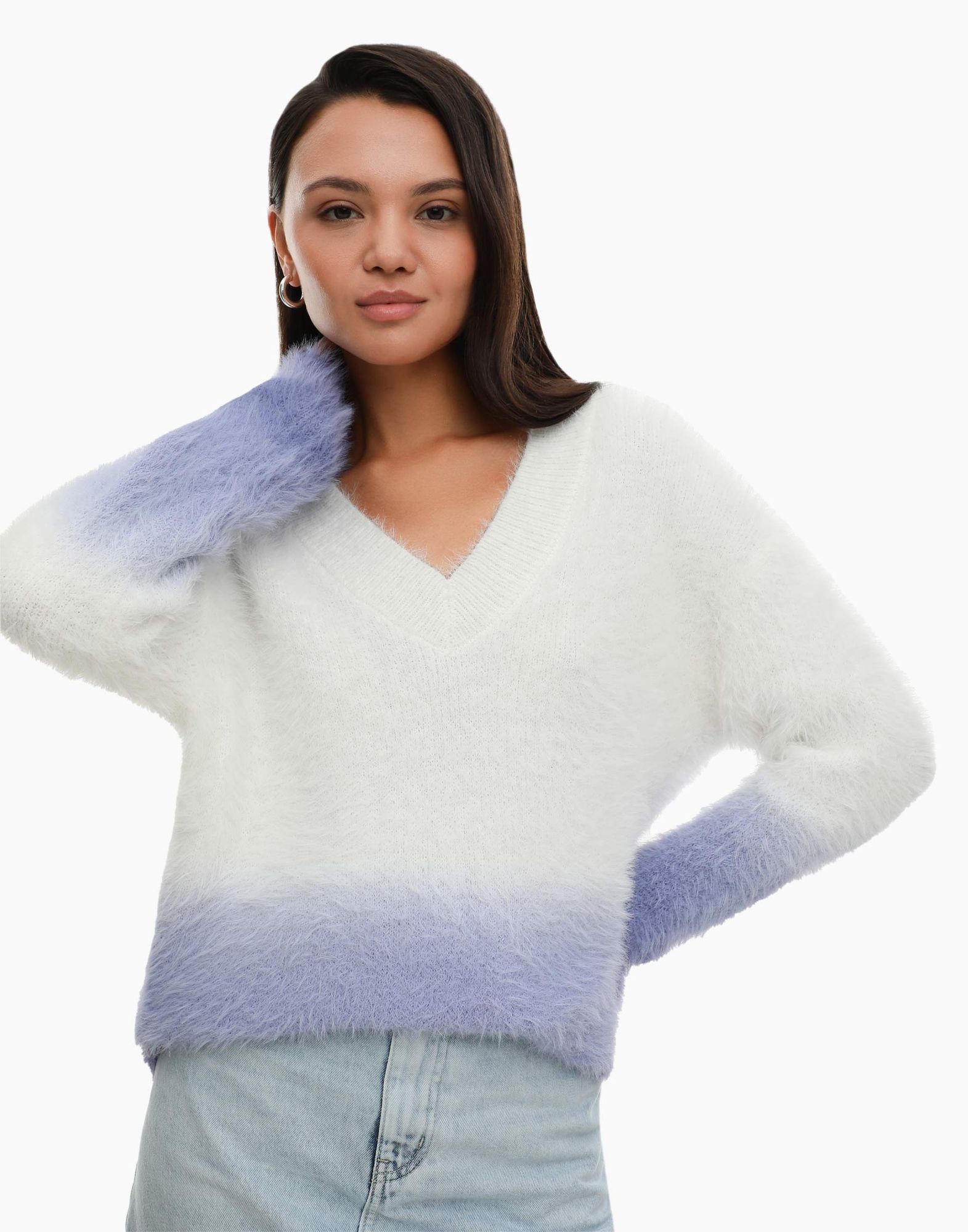 Белый пуловер с градиентом oversize-0