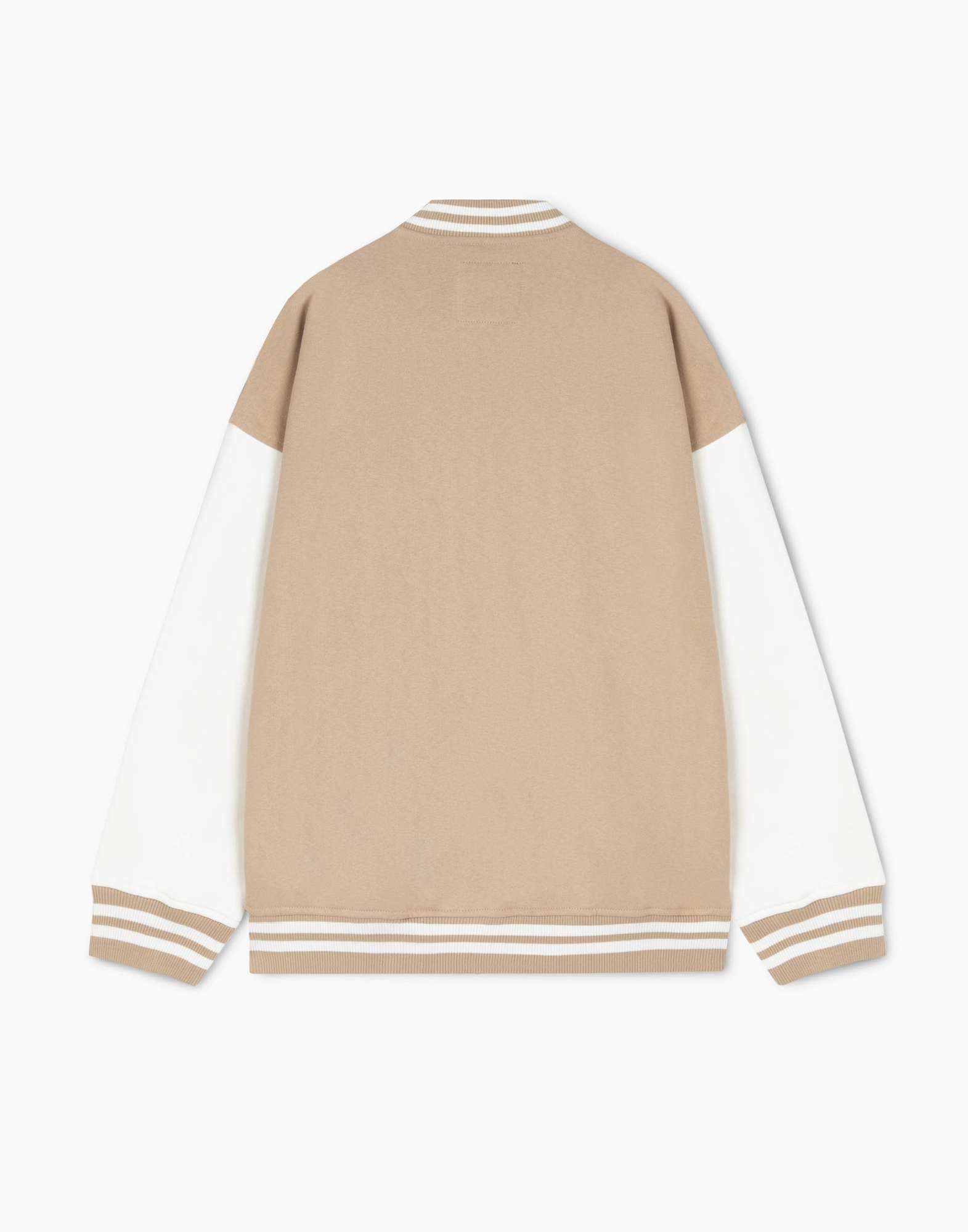 Бежевая толстовка-бомбер oversize колор-блок с вышивкой BAC013063-3 ...