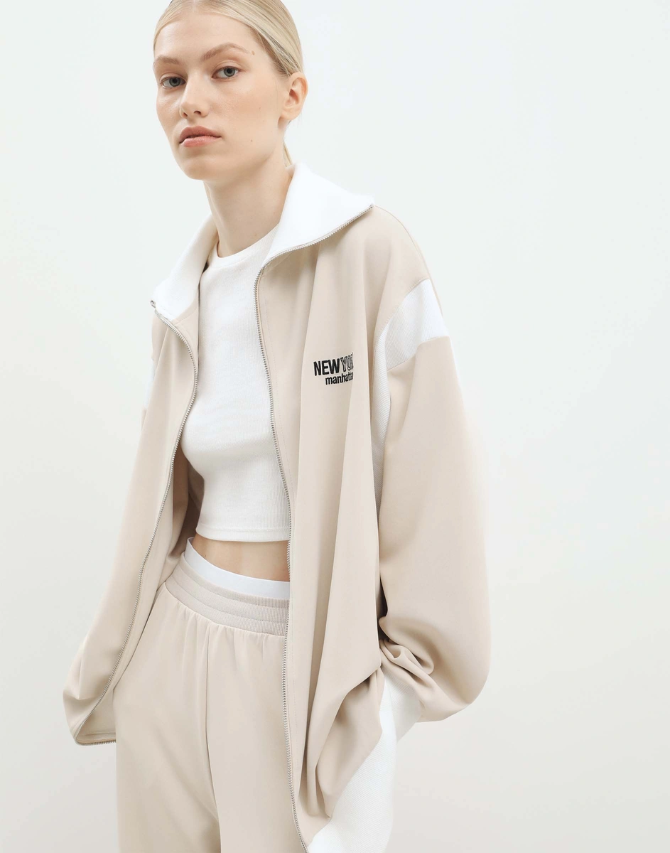 Бежевая толстовка superoversize с вышивкой GAC022844-2 купить по цене ...