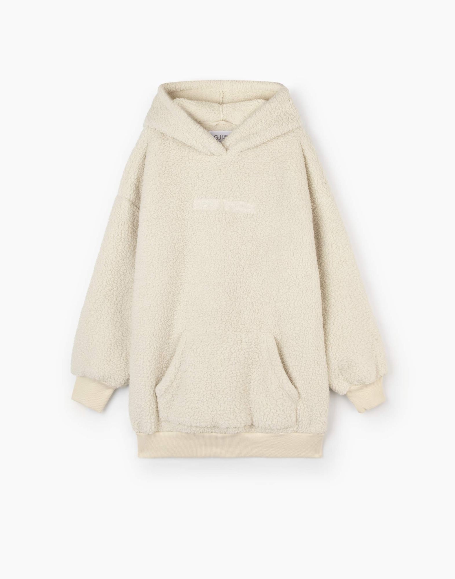 Бежевое худи oversize из искусственного меха с аппликацией GOW004143-1 ...