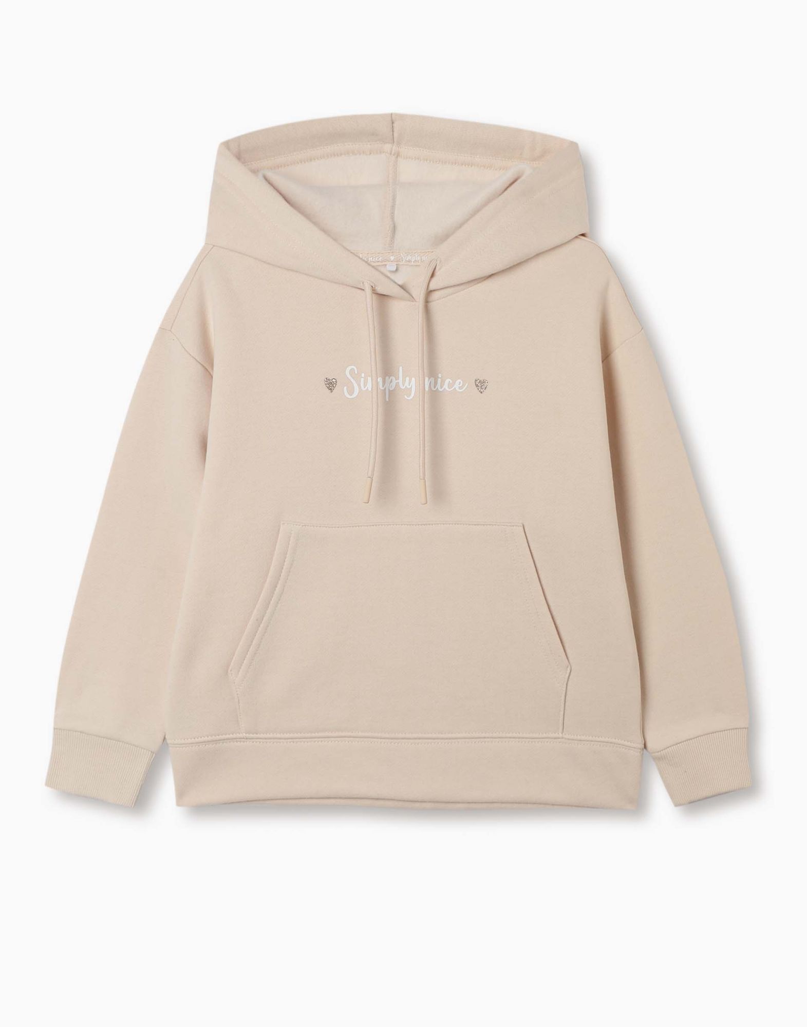 Бежевое худи oversize с принтом для девочки GAC020571-3 купить по цене ...