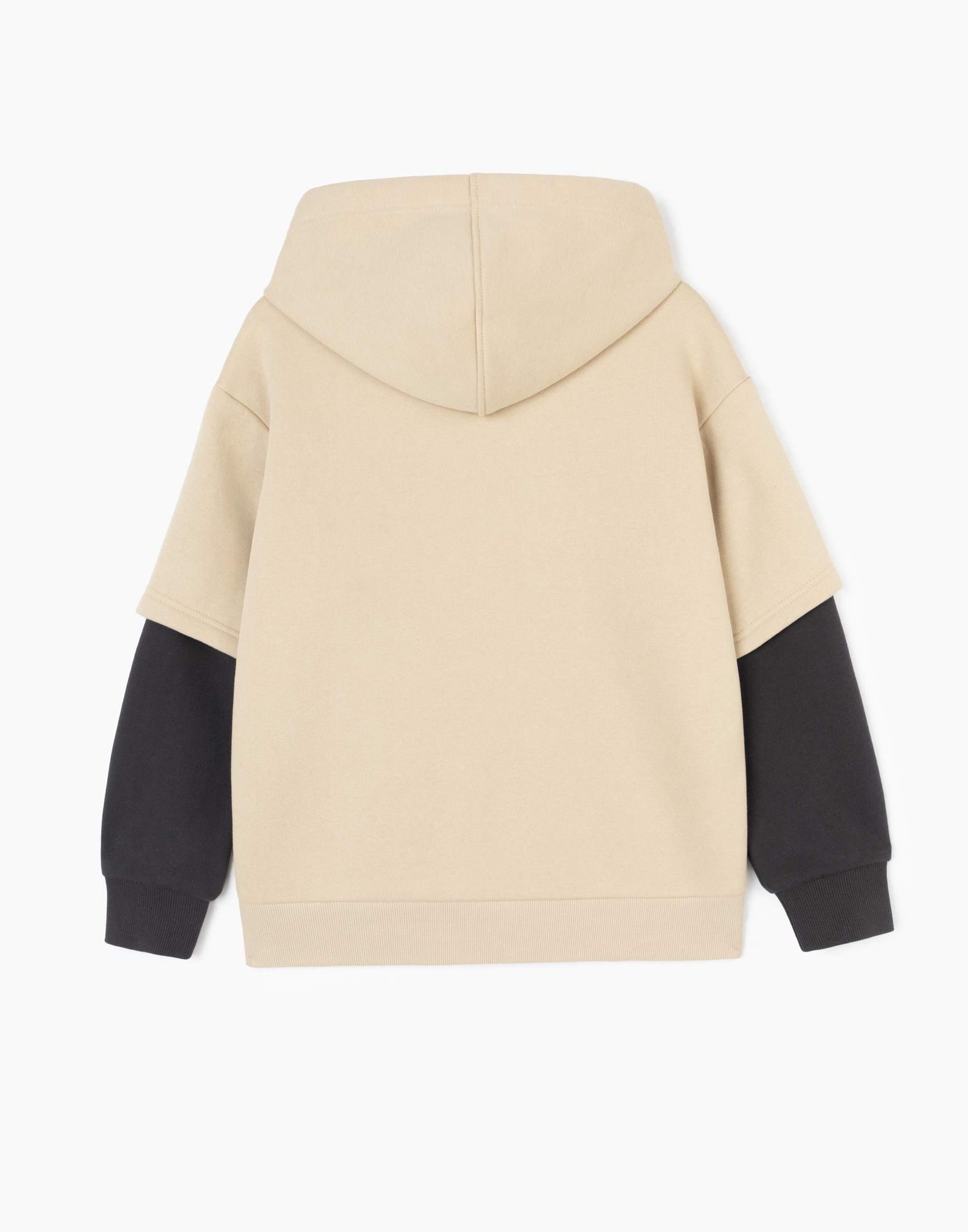 Бежевое худи oversize с принтом и двойными рукавами BAC013726-1 купить ...