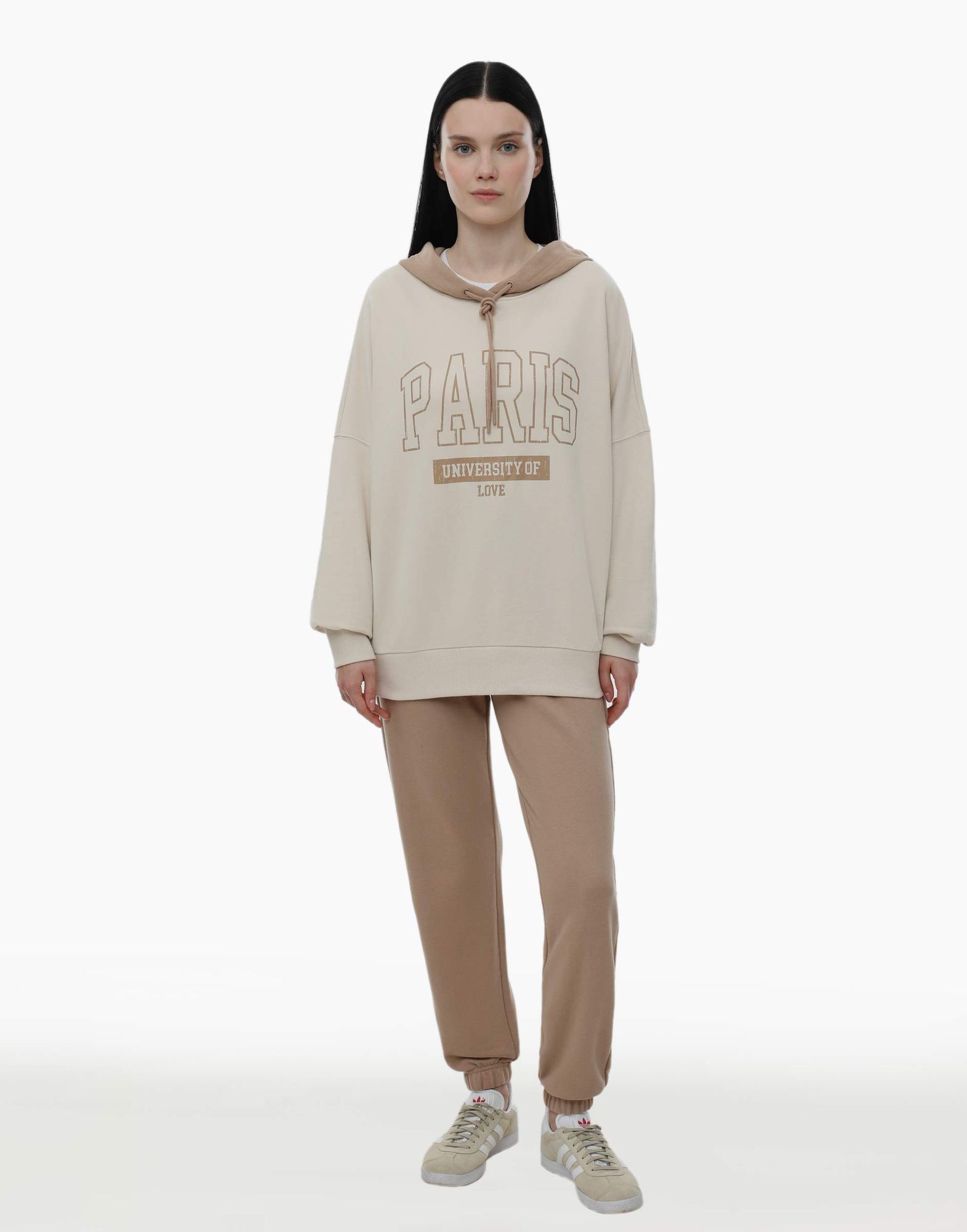 Бежевое худи oversize с принтом GAC019933-2 купить по цене от 699 ...