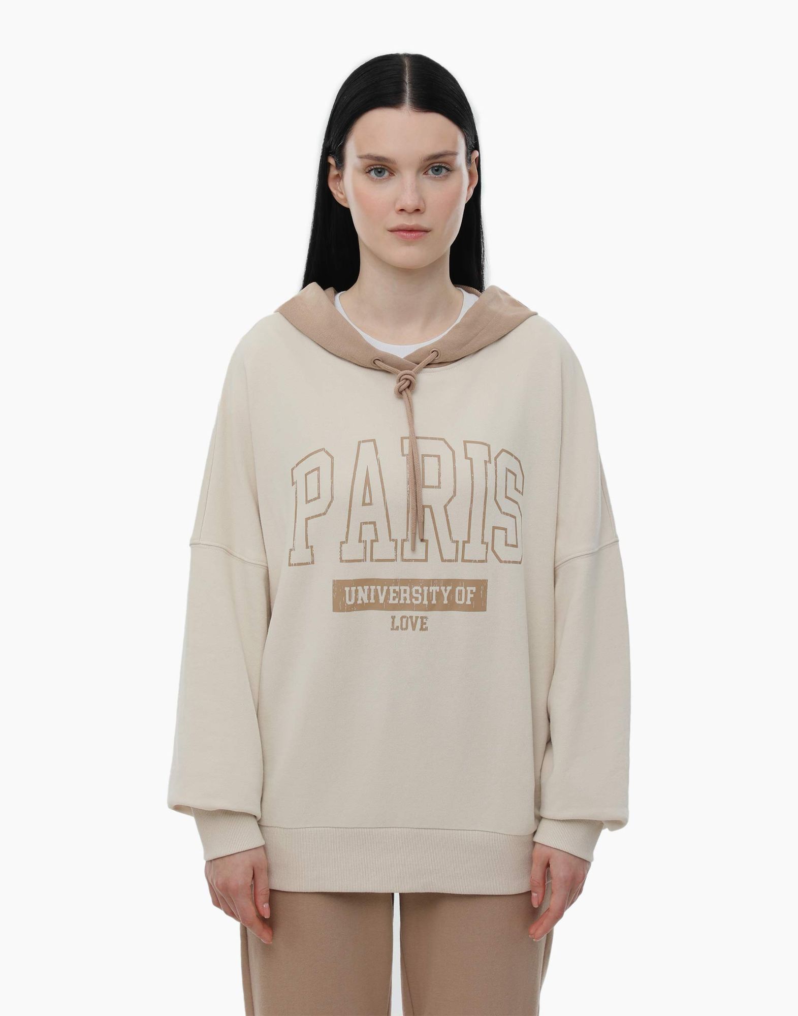 Бежевое худи oversize с принтом GAC019933-2 купить по цене от 699 ...