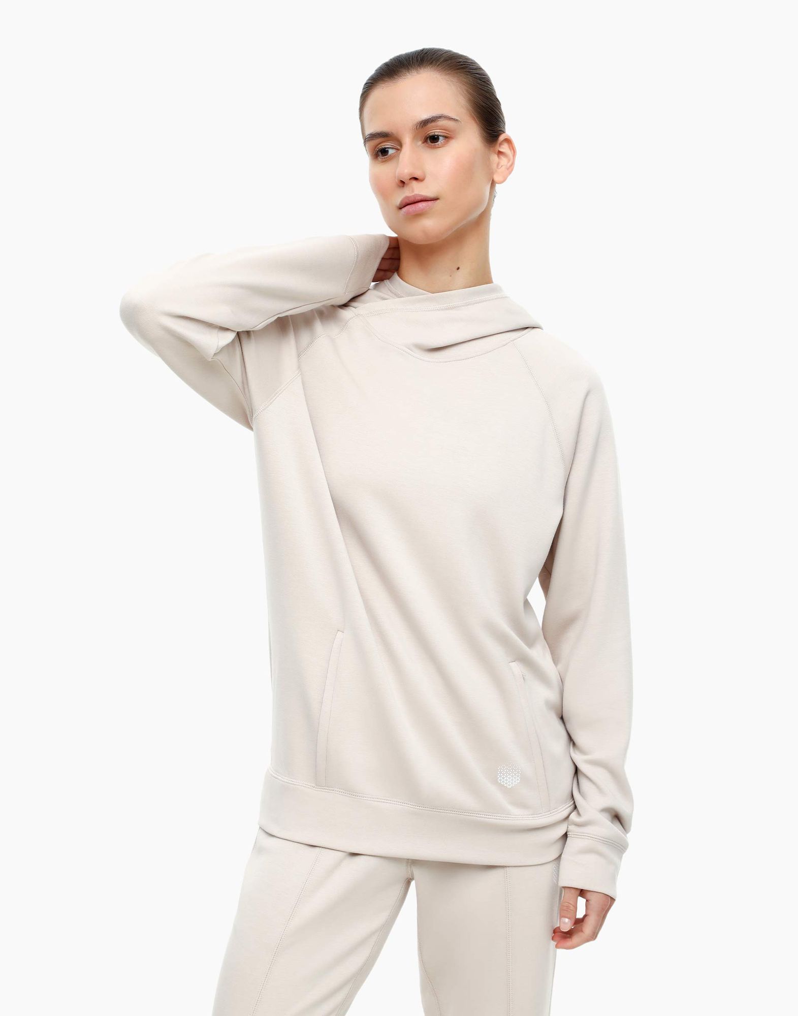 Бежевое спортивное худи oversize-0