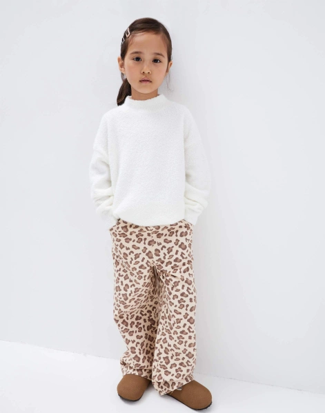 Бежевые джинсы Paperbag Longleg с принтом для девочки-0