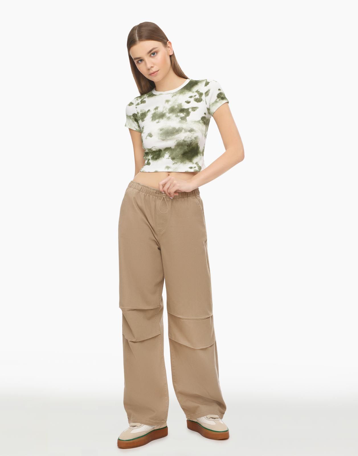 Бежевые джинсы-трансформеры New Easy Fit с кулисками-0