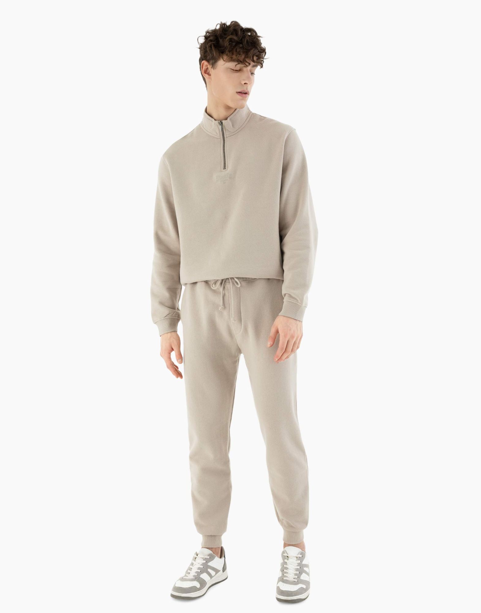 Бежевые спортивные брюки Jogger с надписью Ready steady go-0