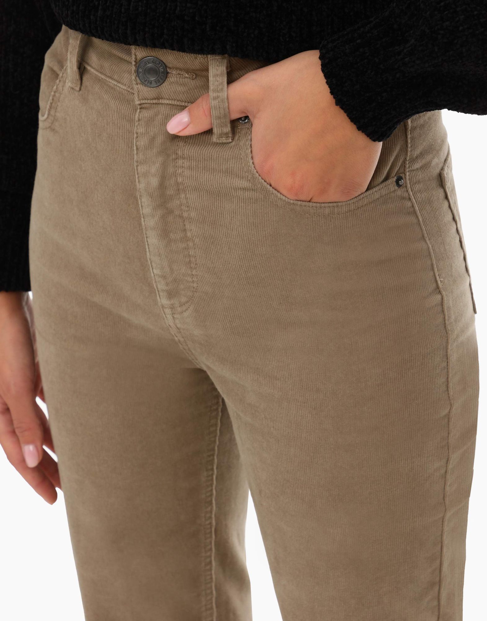 Бежевые вельветовые брюки с высокой талией-3