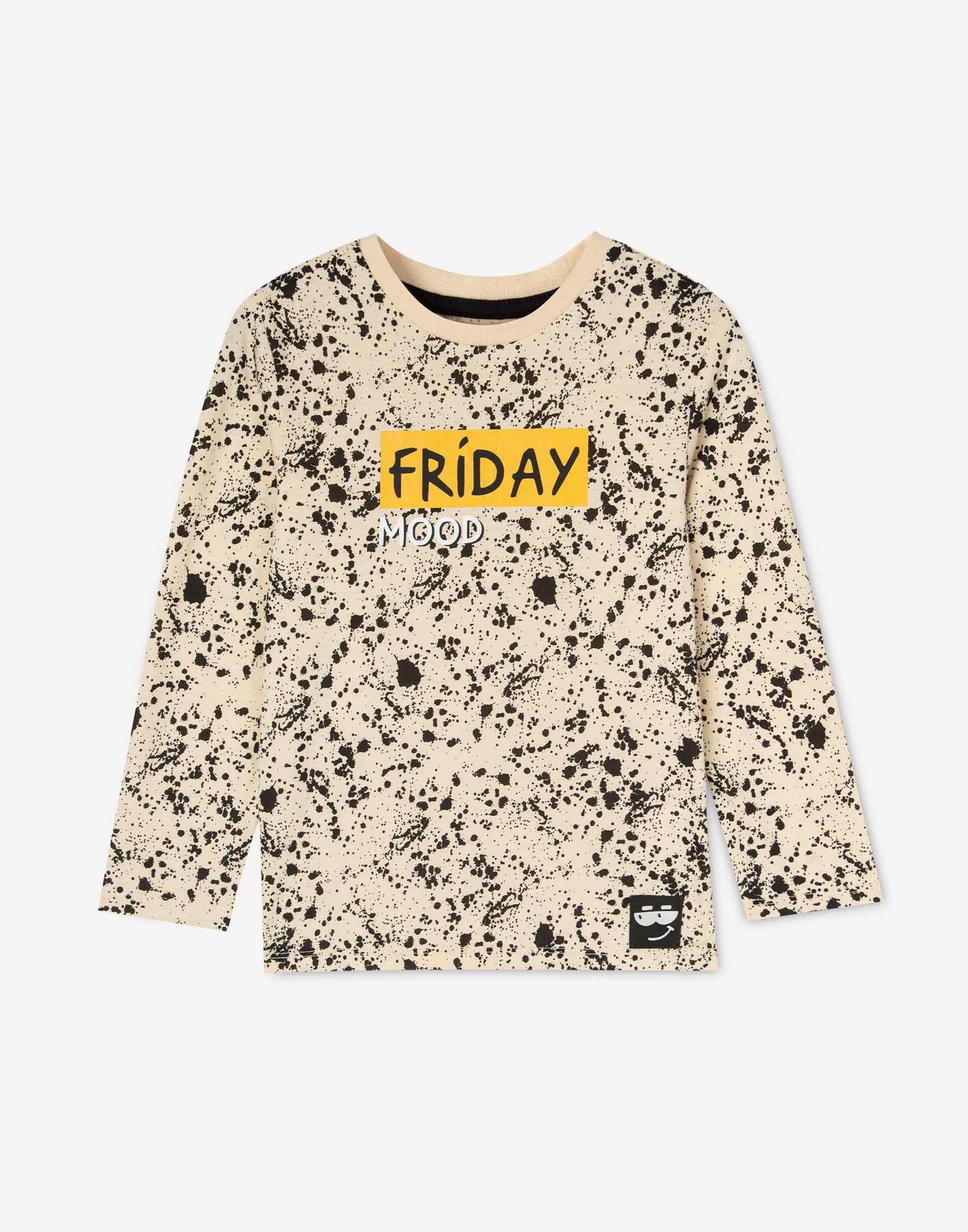 Бежевый лонгслив с принтом Friday mood для мальчика-0