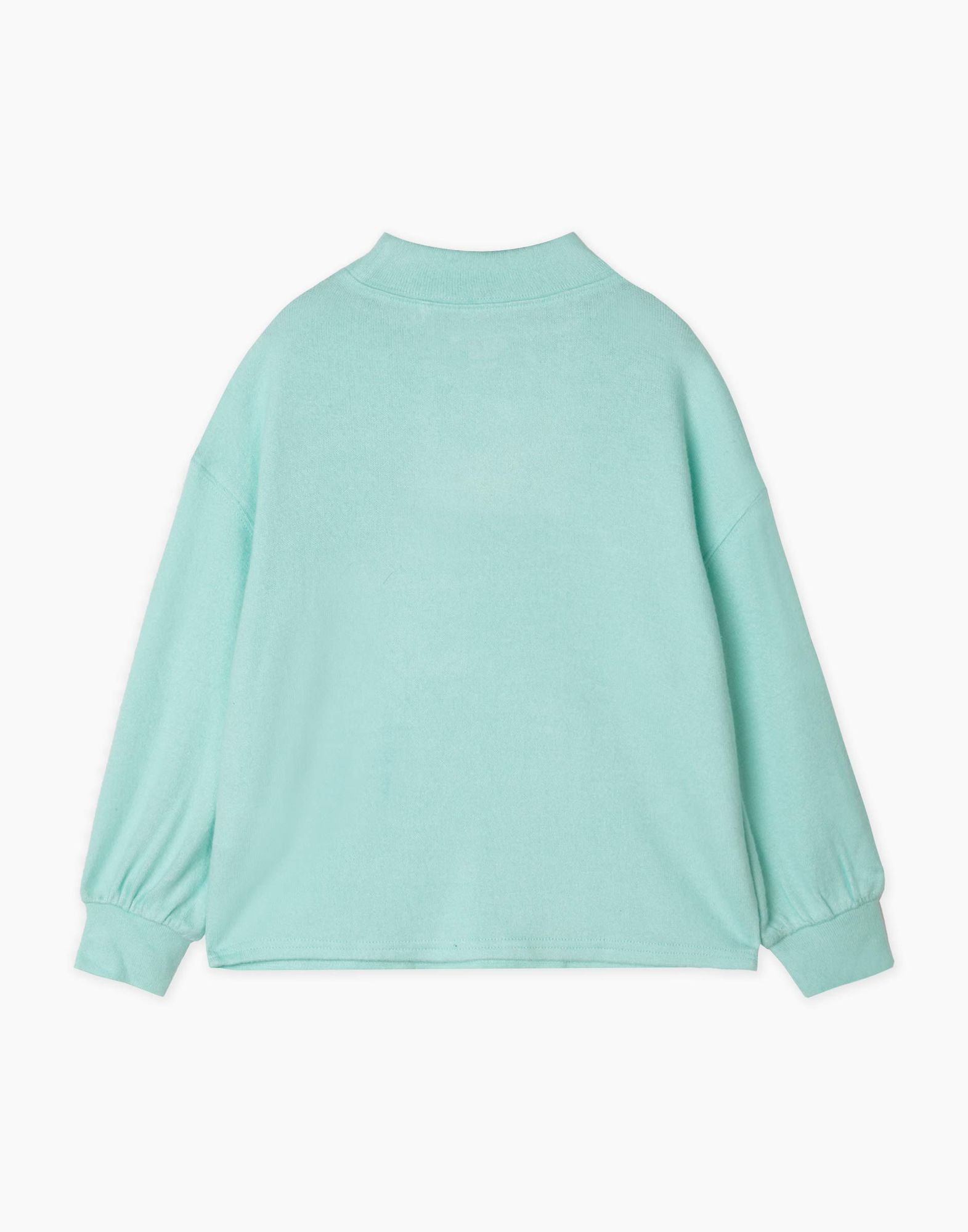 Бирюзовый лонгслив oversize с принтом Happiness для девочки-1