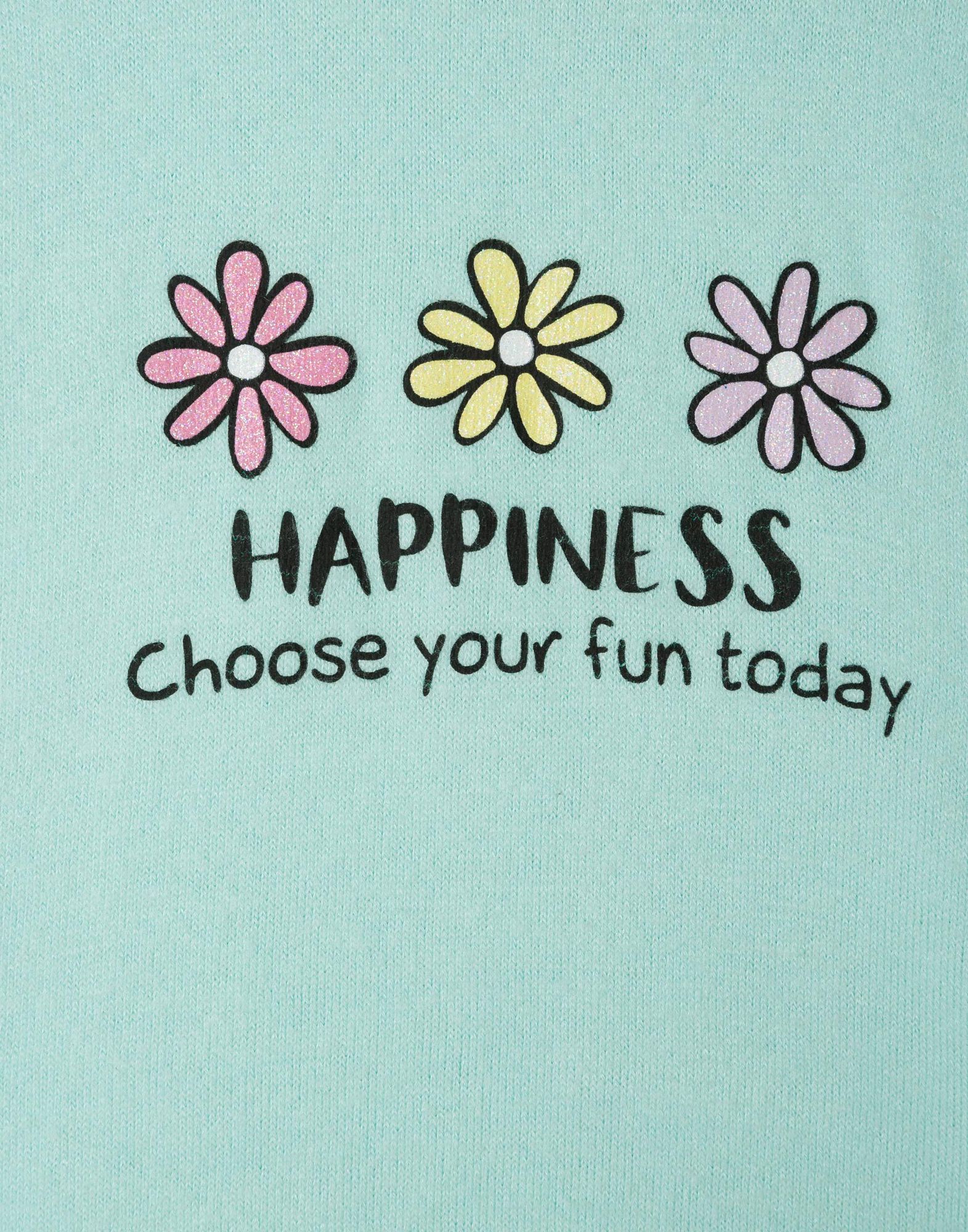 Бирюзовый лонгслив oversize с принтом Happiness для девочки-2