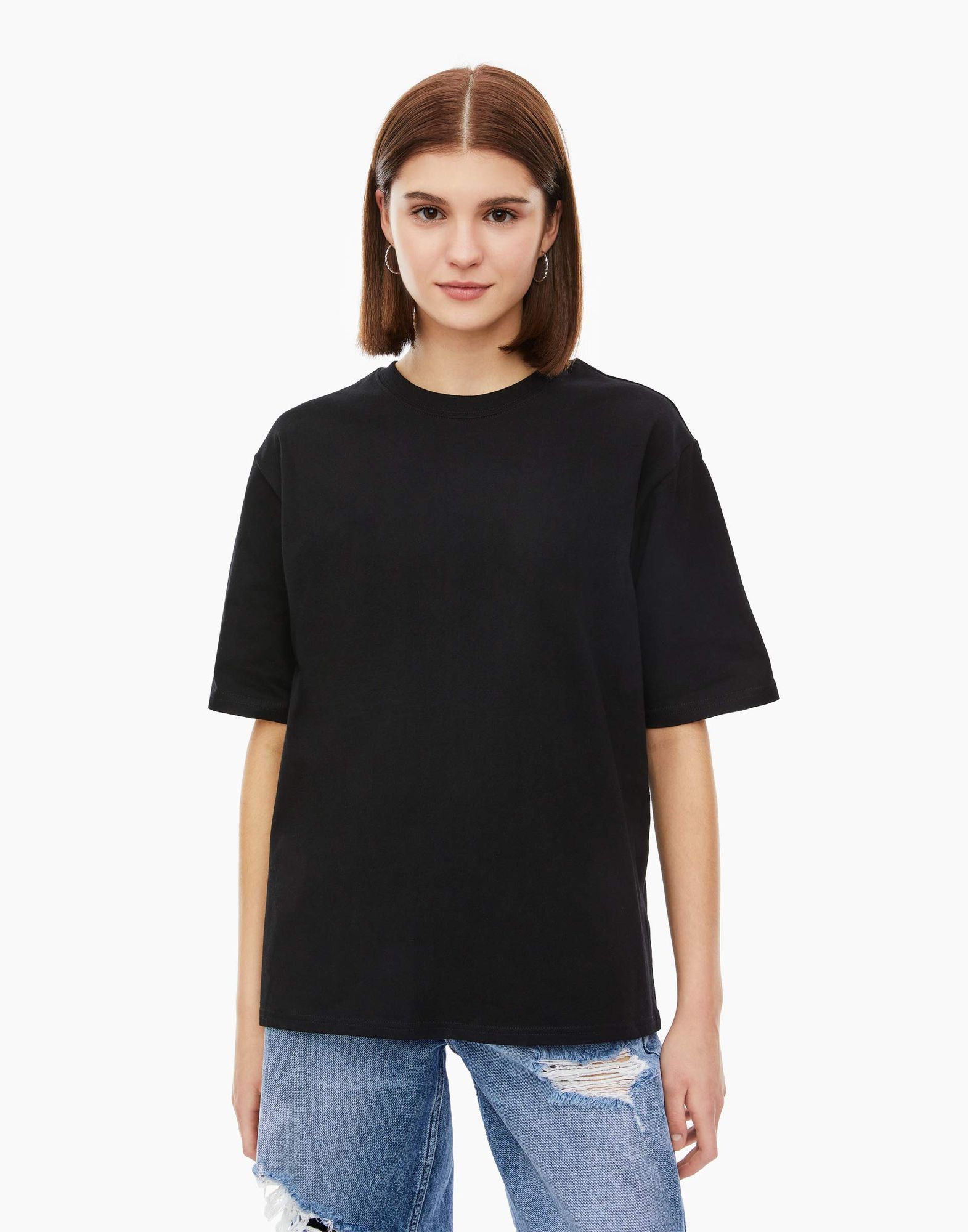 Черная базовая футболка oversize из джерси GKT020386-1 купить по цене ...