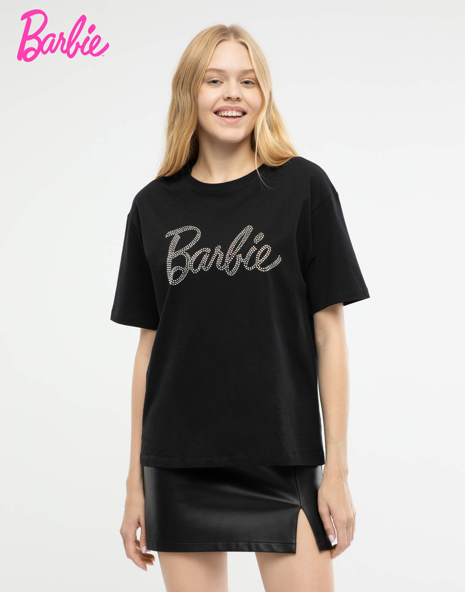 Черная футболка oversize c аппликацией Barbie GKT020092-1 купить