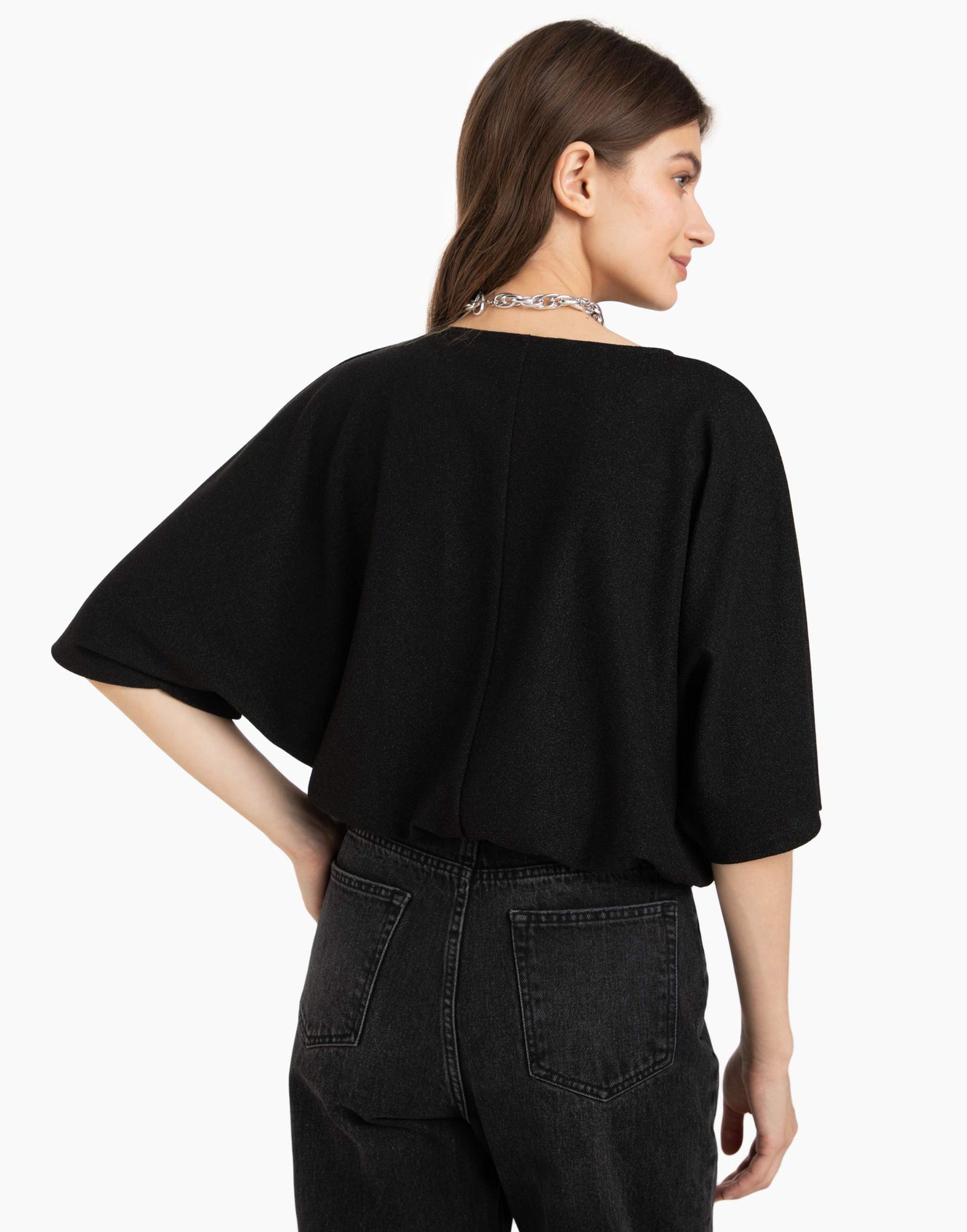 Черная футболка oversize с люрексом-1