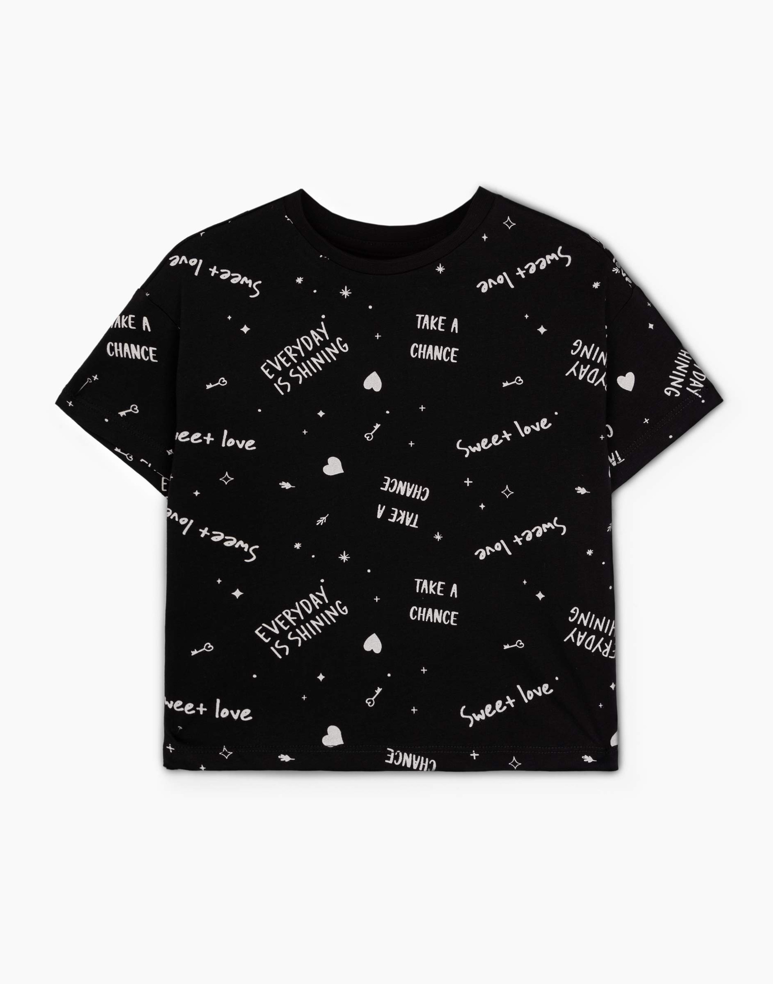 Чёрная футболка oversize с разрезами и принтом для девочки GKT021827-2 ...