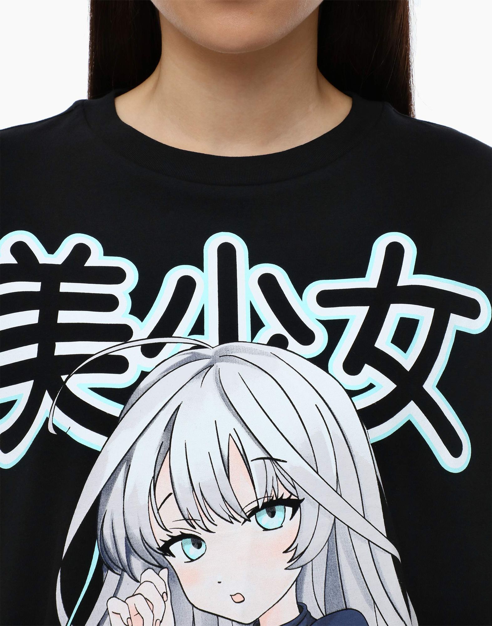 Чёрная футболка superoversize с аниме-принтом GKT019782-2 купить по ...