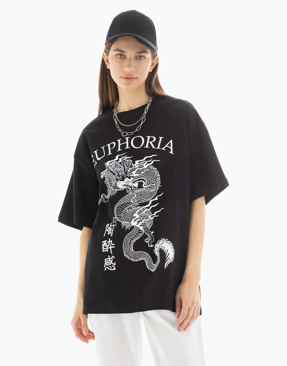 Черная футболка superoversize с принтом Euphoria GKT017383-1 купить по цене  от 699 рублей с доставкой по России