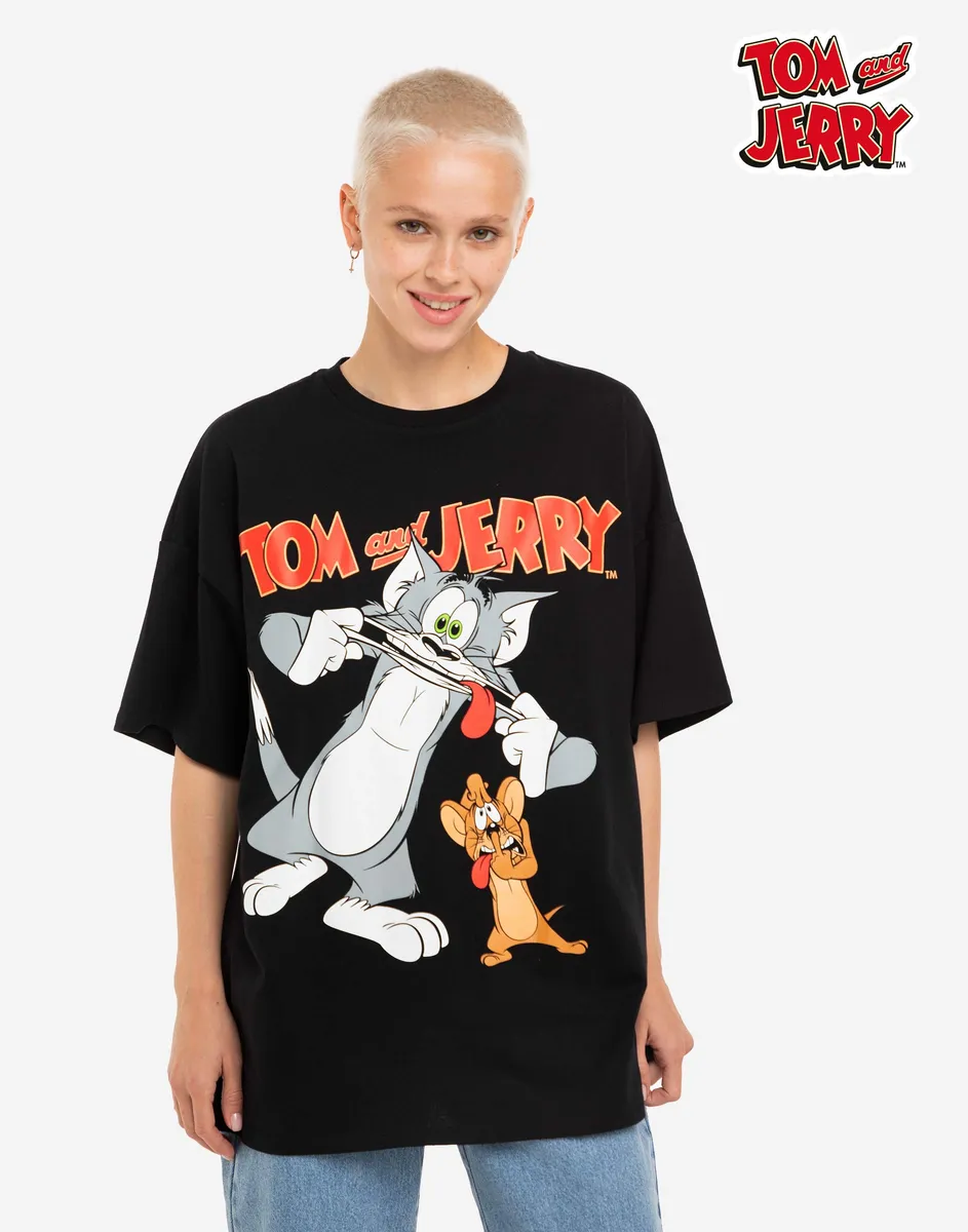 Черная футболка superoversize с принтом Tom and Jerry GKT015309-1 купить по  цене от 299 рублей с доставкой по России