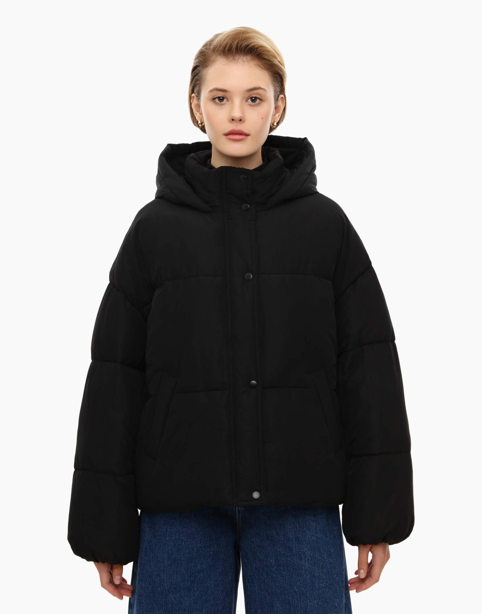 Чёрная куртка oversize с синтепухом-1