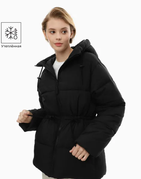 Чёрная oversize-куртка с синтепухом-0