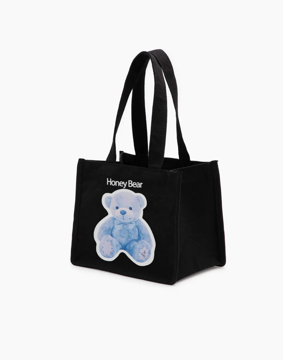 Чёрная сумка-шоппер с мишкой для девочки-0