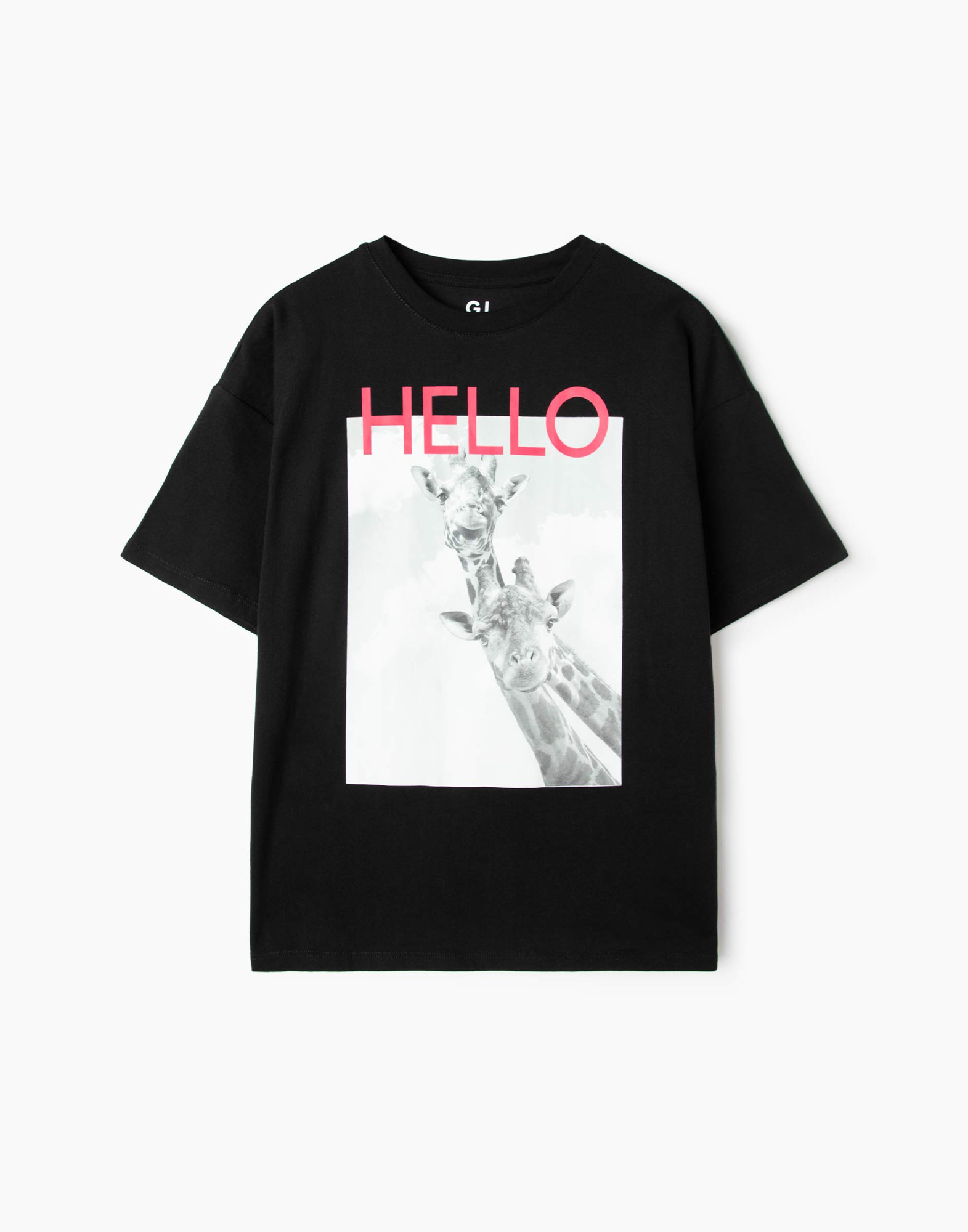 Чёрная свободная футболка с принтом и надписью Hello для девочки ...