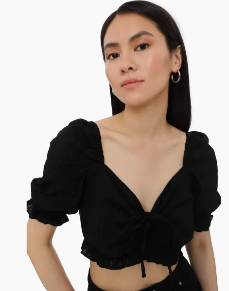 Чёрная укороченная блузка Fitted с вырезом каре женская-0