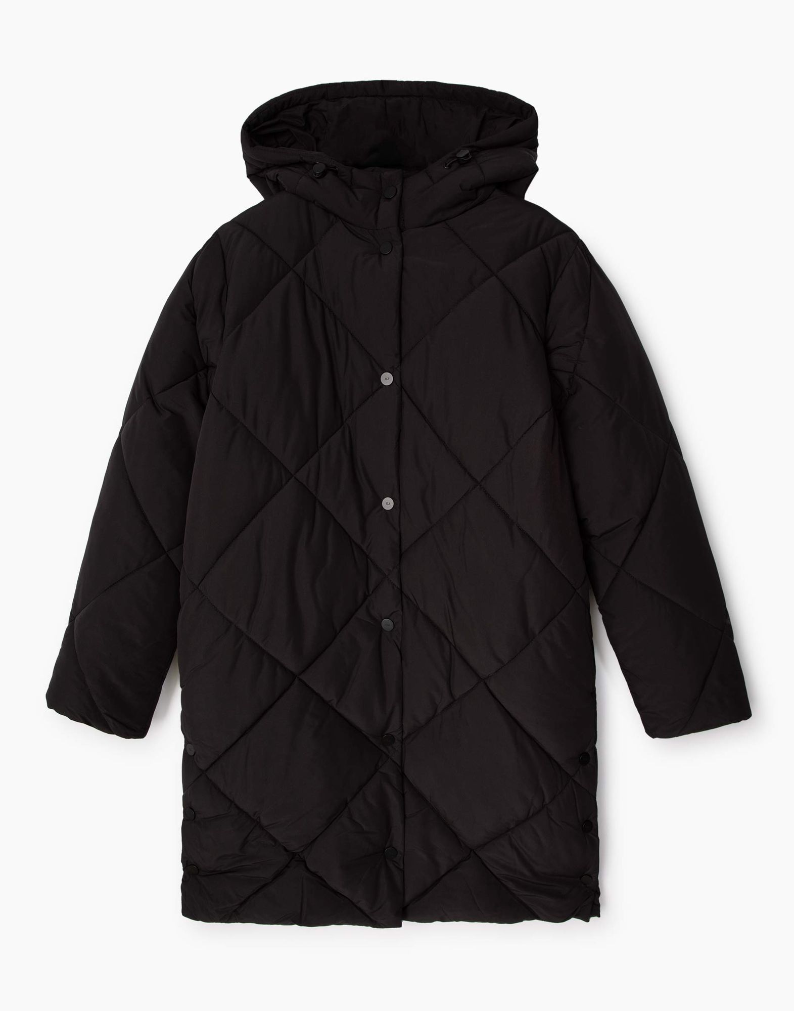 Чёрная утеплённая куртка на пуговицах для девочек-1