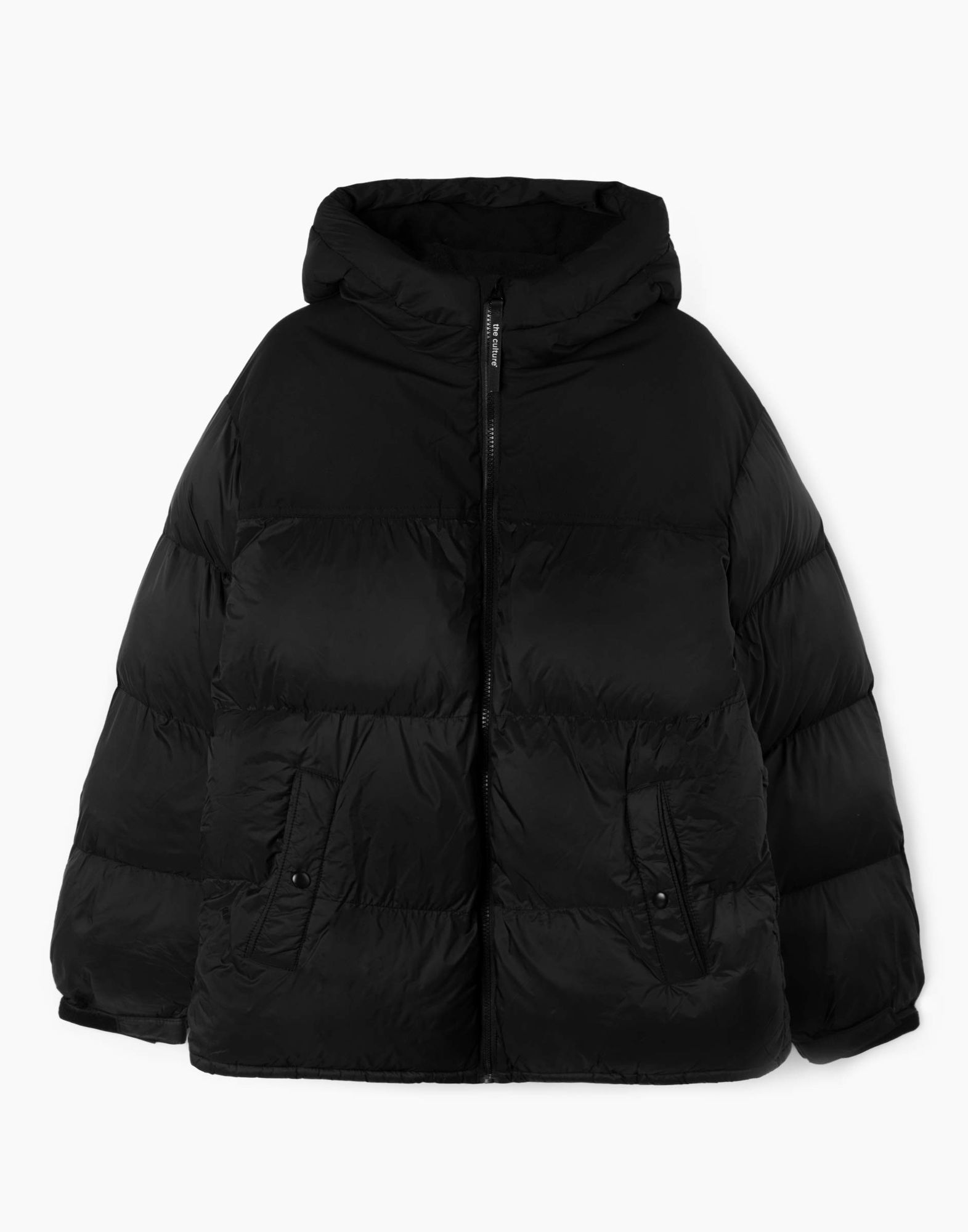 Чёрная утеплённая куртка oversize с капюшоном-3