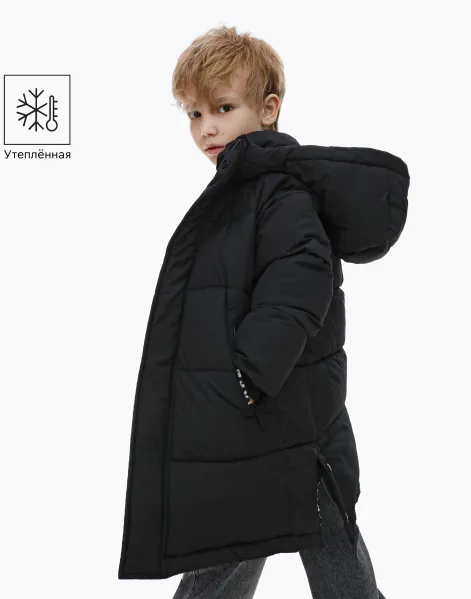 Чёрная утеплённая куртка с надписью Enjoy для мальчика-0