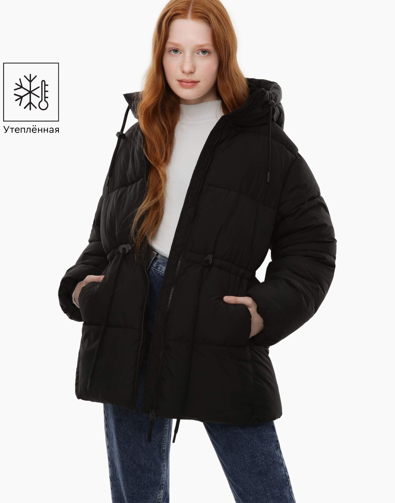 Чёрная утеплённая куртка с синтепухом для девочки-0